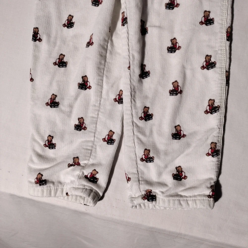 OshKosh B'gosh Kids White Corduroy Teddy Bear Vestbak Overalls 5T - Imperfect